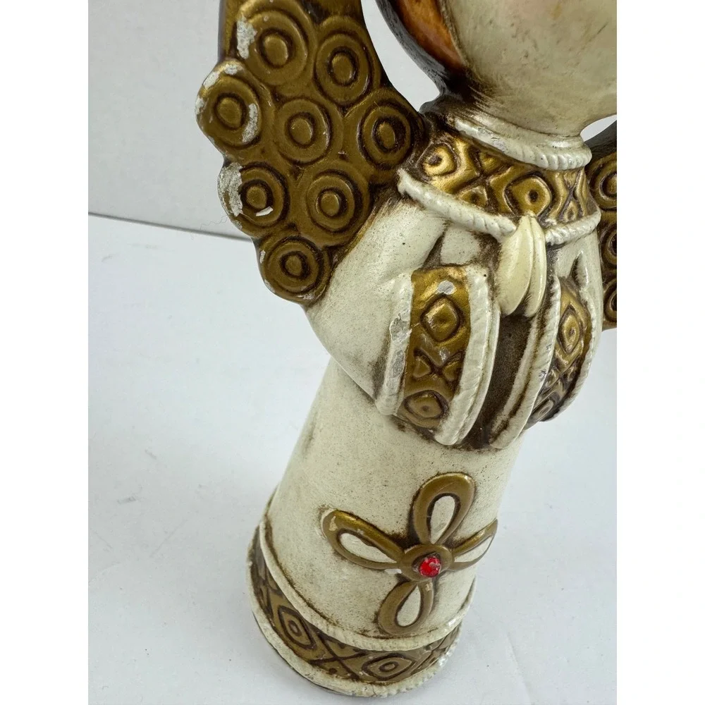 Vintage Ceramic Papier Mache Angel Figurine Gold Crown Wings Mid Century Decor